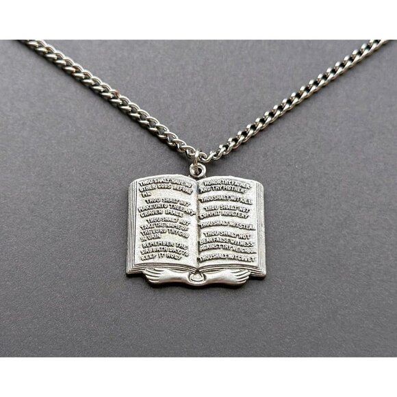 MiriamHaskell Patent 3427691 Cross & Silver Tone Commandment Charm Necklaces Set - Picture 3 of 10